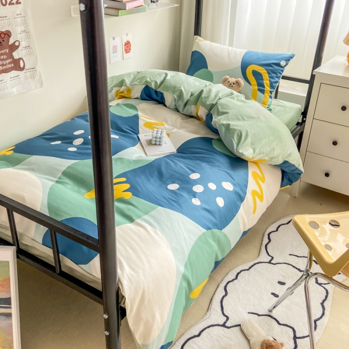 91家纺网 家纺一手货源 找家纺 吉象 2022新款全棉印花学生宿舍三件套 悉尼绿