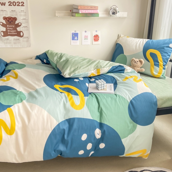 91家纺网 家纺一手货源 找家纺 吉象 2022新款全棉印花学生宿舍三件套 悉尼绿