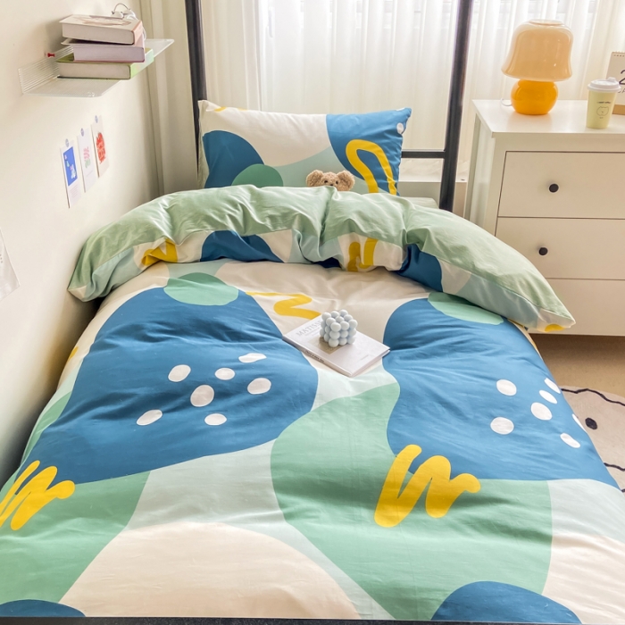 91家纺网 家纺一手货源 找家纺 吉象 2022新款全棉印花学生宿舍三件套 悉尼绿