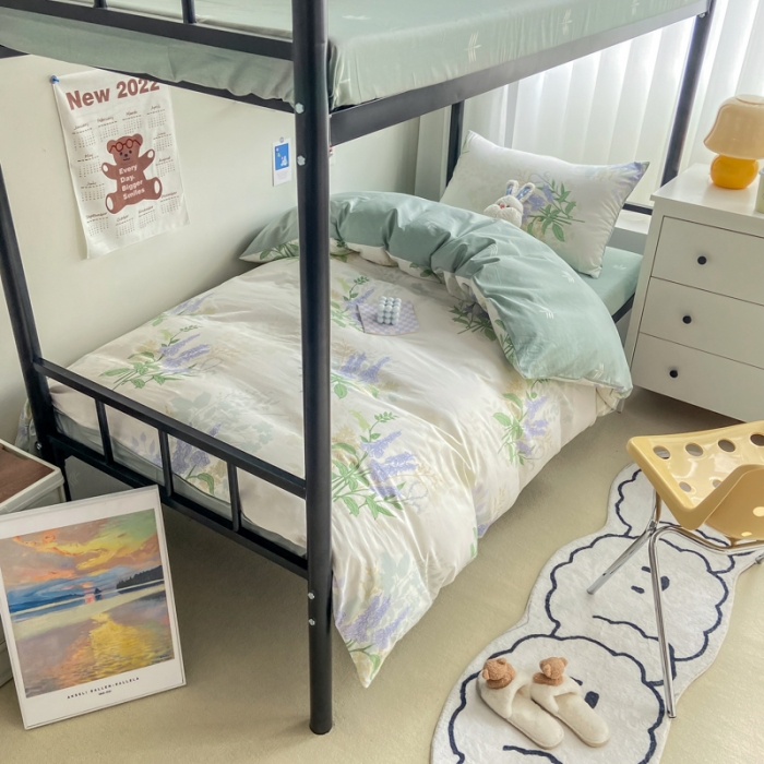 91家纺网 家纺一手货源 找家纺 吉象 2022新款全棉印花学生宿舍三件套 紫色恋人