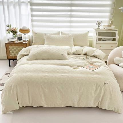 91家纺网 家纺一手货源 找家纺 仟网汇 2022新款北欧简约风华夫格四件套（风格一） 奶白