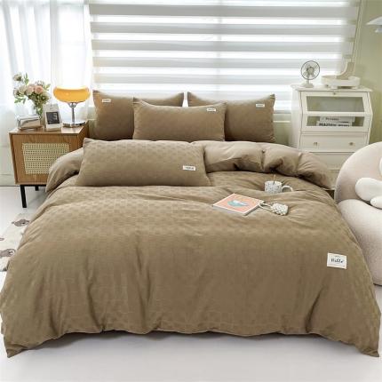 91家纺网 家纺一手货源 找家纺 仟网汇 2022新款北欧简约风华夫格四件套（风格一）驼色