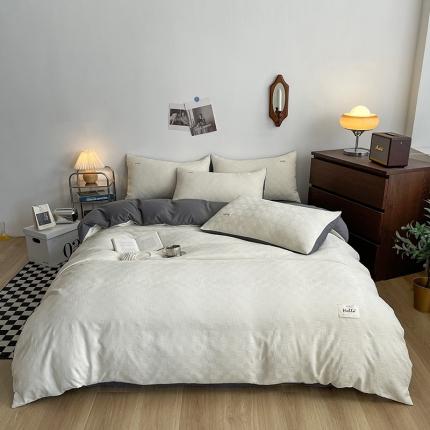 91家纺网 家纺一手货源 找家纺 仟网汇2022新北欧简约贴标款华夫格四件套-风格二白+灰