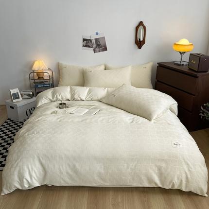 91家纺网 家纺一手货源 找家纺 仟网汇2022新北欧简约贴标款华夫格四件套-风格二 白色