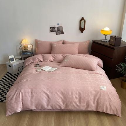 91家纺网 家纺一手货源 找家纺 仟网汇2022新北欧简约贴标款华夫格四件套-风格二 豆沙