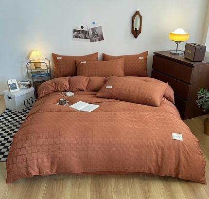 91家纺网 家纺一手货源 找家纺 仟网汇2022新北欧简约贴标款华夫格四件套-风格二 红色