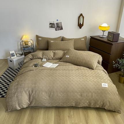 91家纺网 家纺一手货源 找家纺 仟网汇2022新北欧简约贴标款华夫格四件套-风格二 驼色