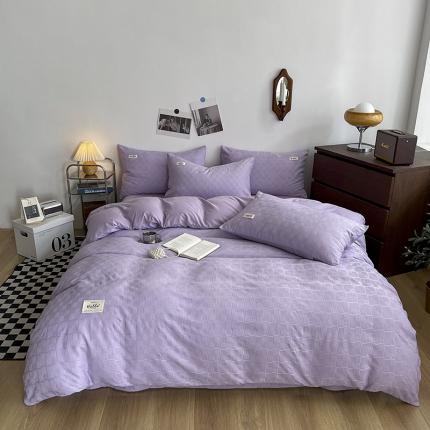 91家纺网 家纺一手货源 找家纺 仟网汇2022新北欧简约贴标款华夫格四件套-风格二 紫色