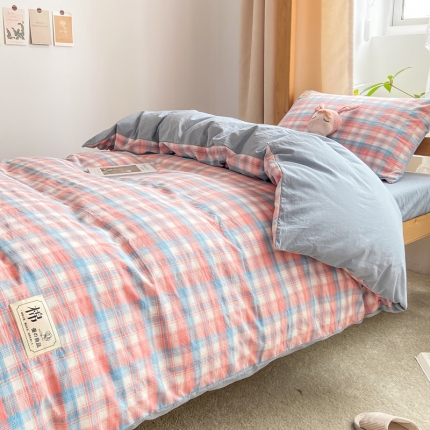 91家纺网 家纺一手货源 找家纺 2023新款AB版学生全棉水洗纯棉学生宿舍三件套被套四件套