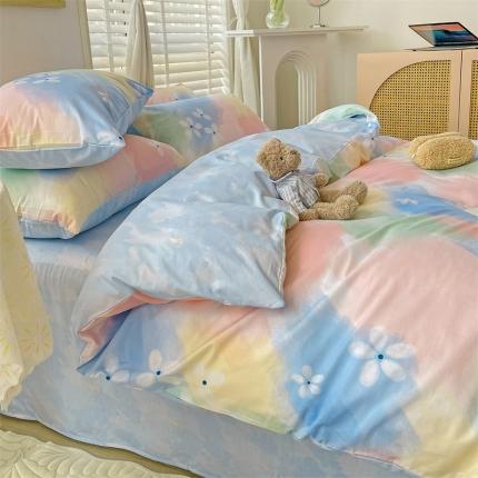 91家纺网 家纺一手货源 找家纺 名兮 2022新款AB版清新全棉印花四件套系列 邂逅彩虹