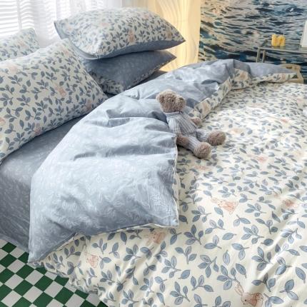 91家纺网 家纺一手货源 找家纺 名兮 2022新款AB版清新全棉印花四件套系列 菲菲兔