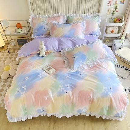 91家纺网 家纺一手货源 找家纺 卡普 直播供货全棉韩版荷叶花边四件套三件套学生床笠款浮光掠影