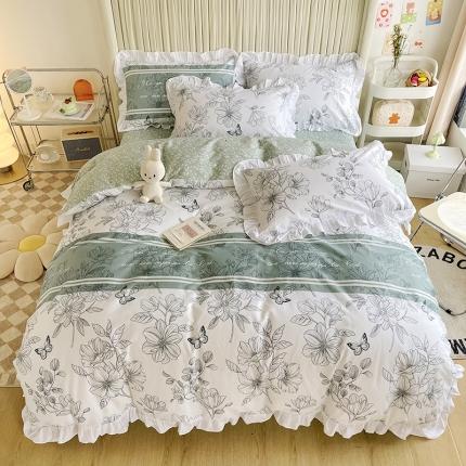 91家纺网 家纺一手货源 找家纺 卡普 直播供货全棉韩版荷叶花边四件套三件套学生床笠款锦觅