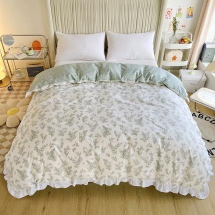 91家纺网 家纺一手货源 找家纺 卡普 2025新款全棉韩版荷叶花边单被套青黛