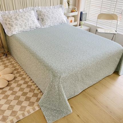 91家纺网 家纺一手货源 找家纺 卡普 2025新款全棉韩版荷叶花边床单+枕套青黛