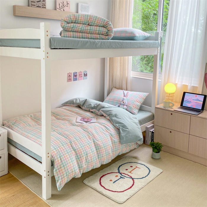 91家纺网 家纺一手货源 找家纺 蓝巢 2022新款全棉水洗棉学生季套件 冰激凌绿