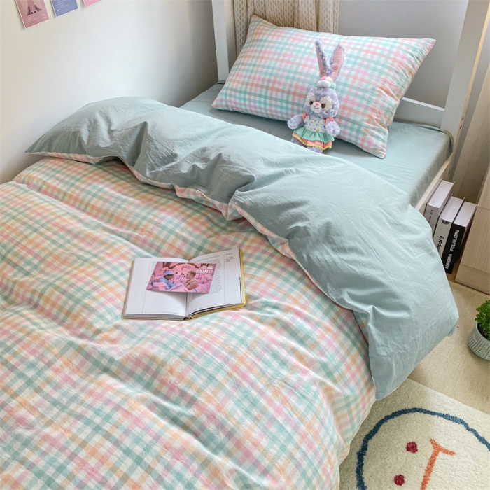 91家纺网 家纺一手货源 找家纺 蓝巢 2022新款全棉水洗棉学生季套件 冰激凌绿