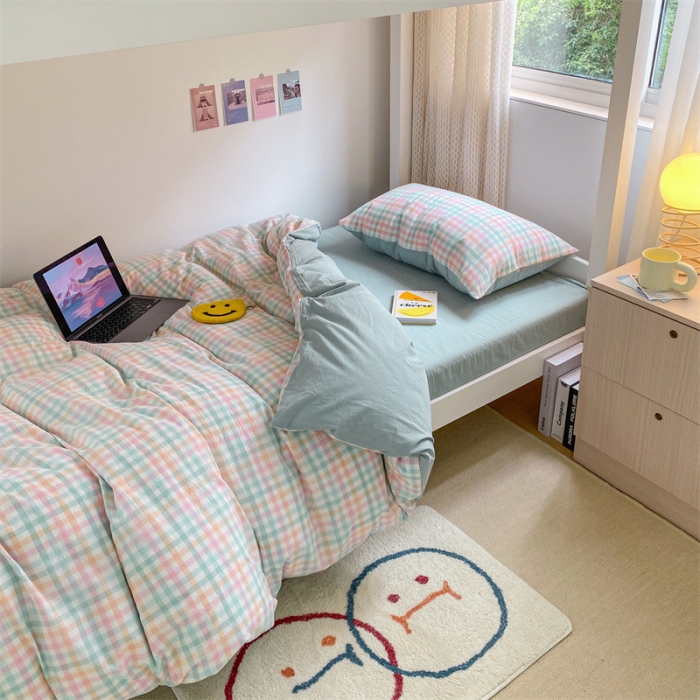 91家纺网 家纺一手货源 找家纺 蓝巢 2022新款全棉水洗棉学生季套件 冰激凌绿