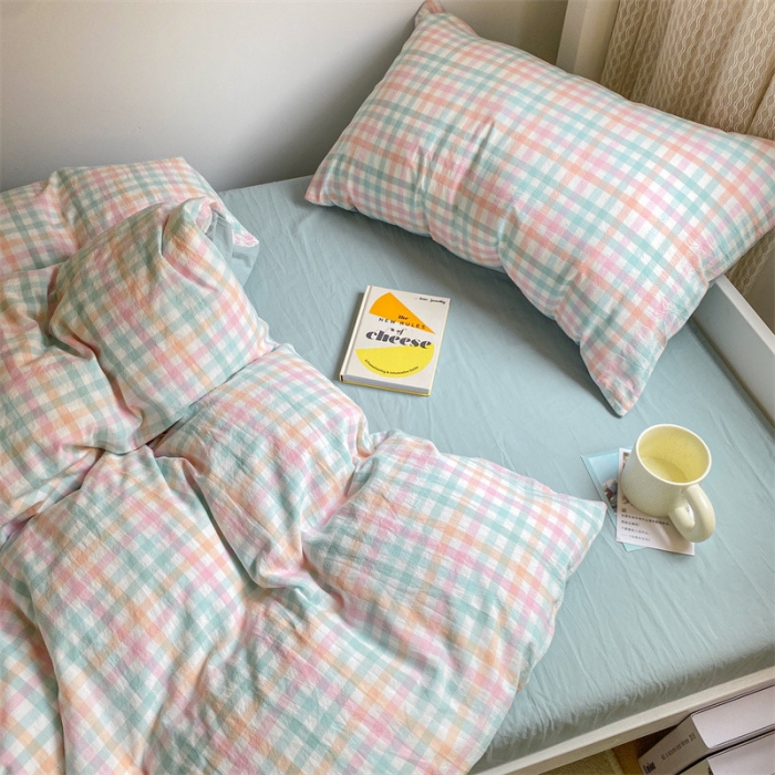 91家纺网 家纺一手货源 找家纺 蓝巢 2022新款全棉水洗棉学生季套件 冰激凌绿