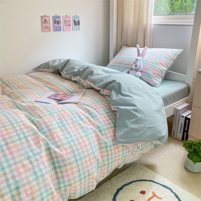 91家纺网 家纺一手货源 找家纺 蓝巢 2022新款全棉水洗棉学生季套件 冰激凌绿