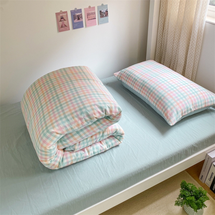 91家纺网 家纺一手货源 找家纺 蓝巢 2022新款全棉水洗棉学生季套件 冰激凌绿