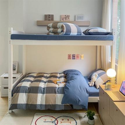 91家纺网 家纺一手货源 找家纺 蓝巢 2022新款全棉水洗棉学生季套件 蓝调格