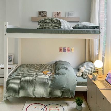 91家纺网 家纺一手货源 找家纺 蓝巢 2022新款全棉水洗棉学生季套件 绿小格