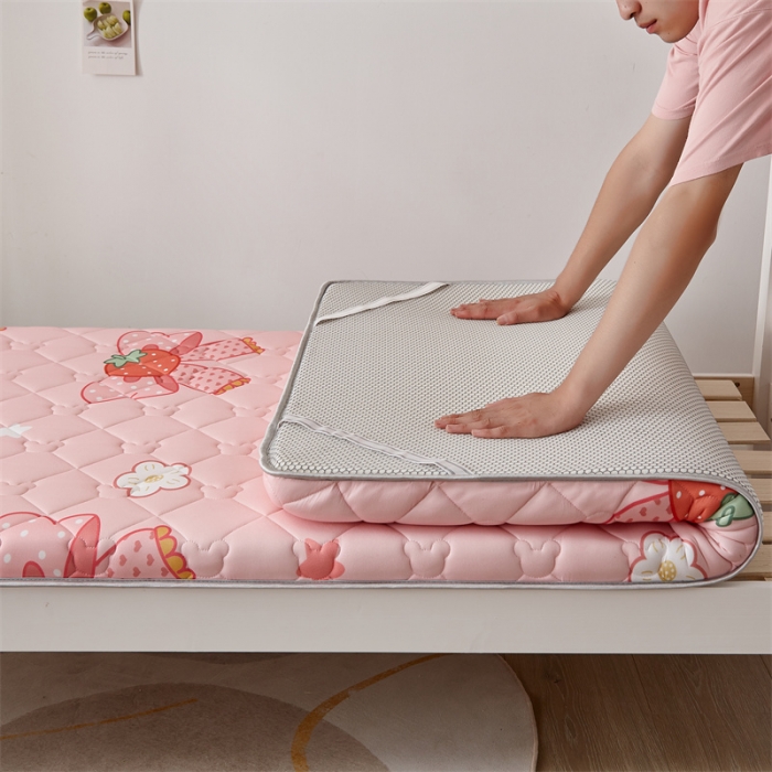 91家纺网 家纺一手货源 找家纺 寐珂 2025新款A类针织大豆学生床垫 花语蝶恋-粉