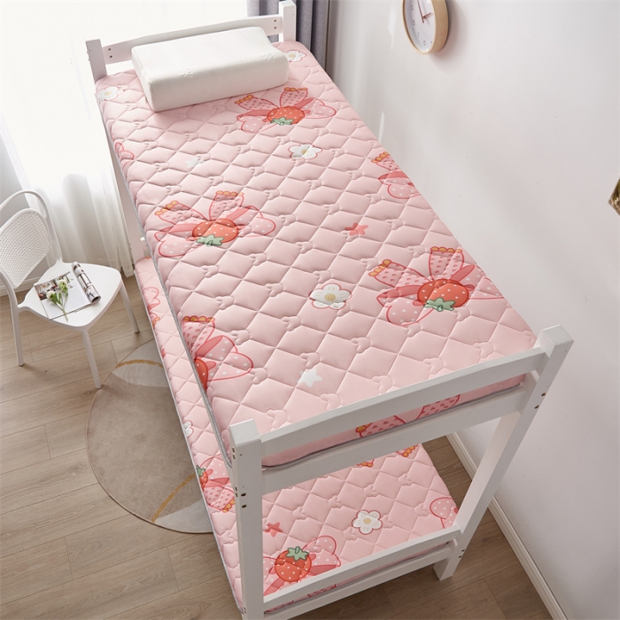 91家纺网 家纺一手货源 找家纺 寐珂 2025新款A类针织大豆学生床垫 花语蝶恋-粉