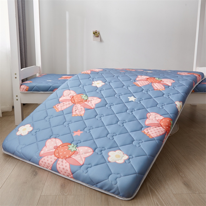 91家纺网 家纺一手货源 找家纺 寐珂 2025新款A类针织大豆学生床垫 花语蝶恋-蓝灰