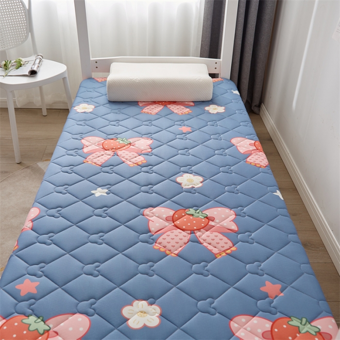 91家纺网 家纺一手货源 找家纺 寐珂 2025新款A类针织大豆学生床垫 花语蝶恋-蓝灰