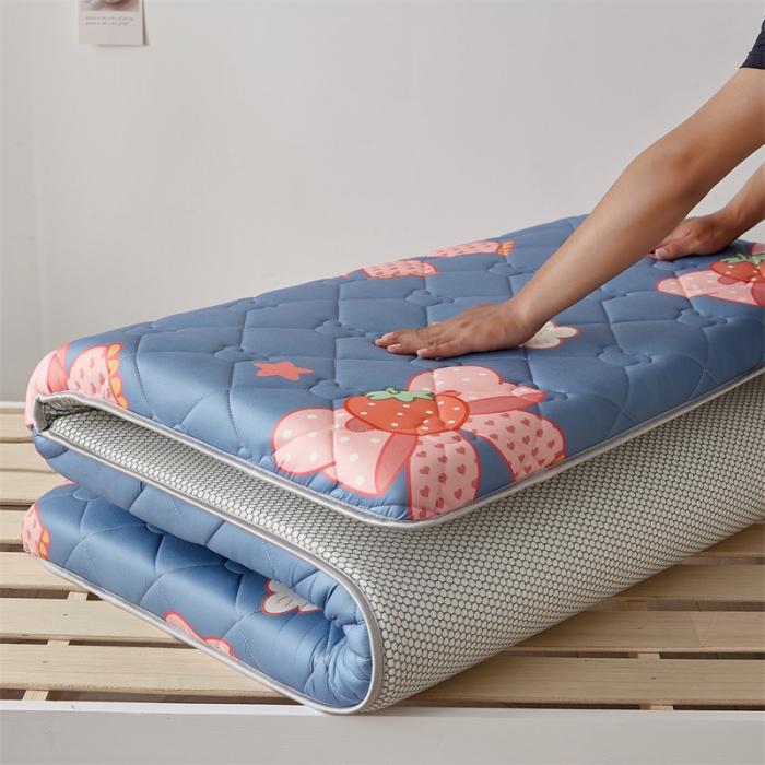 91家纺网 家纺一手货源 找家纺 寐珂 2025新款A类针织大豆学生床垫 花语蝶恋-蓝灰