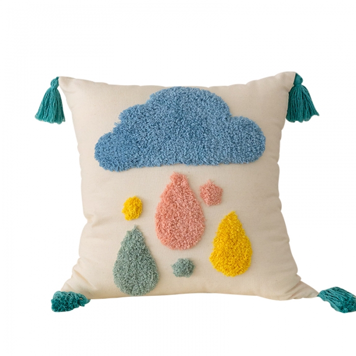 91家纺网 家纺一手货源 找家纺 美茉 2022新款卡通簇绒绣抱枕 雨滴