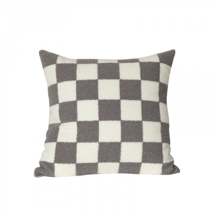 91家纺网 家纺一手货源 找家纺 美茉 2022新款棋盘格毛巾绣抱枕 灰色