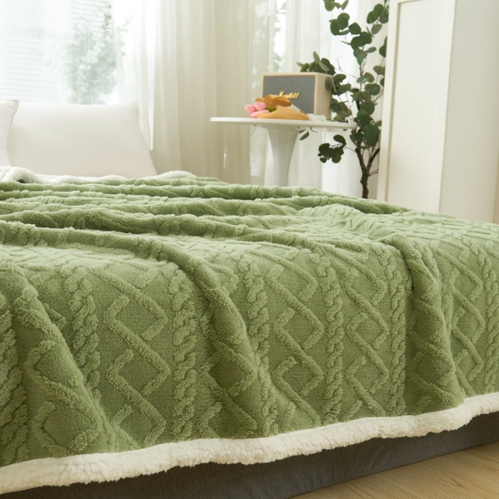 91家纺网 家纺一手货源 找家纺 馨米莱 2024新款AB版塔肤绒毛毯 茶绿色
