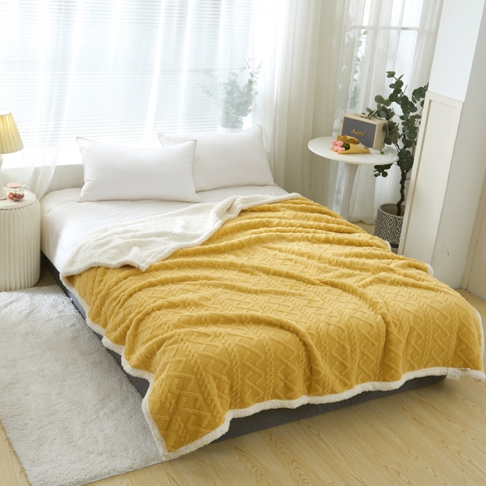 91家纺网 家纺一手货源 找家纺 馨米莱 2024新款AB版塔肤绒毛毯 姜黄色