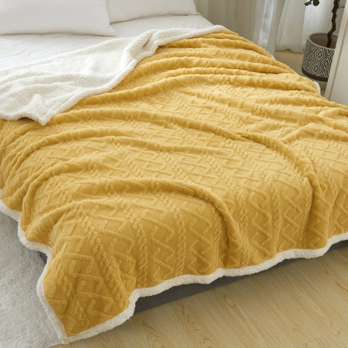 91家纺网 家纺一手货源 找家纺 馨米莱 2024新款AB版塔肤绒毛毯 姜黄色
