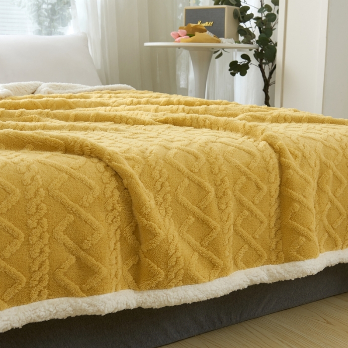 91家纺网 家纺一手货源 找家纺 馨米莱 2024新款AB版塔肤绒毛毯 姜黄色