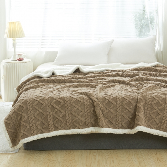 91家纺网 家纺一手货源 找家纺 馨米莱 2024新款AB版塔肤绒毛毯 咖啡色