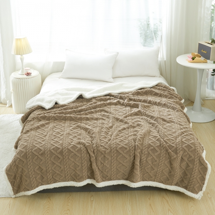 91家纺网 家纺一手货源 找家纺 馨米莱 2024新款AB版塔肤绒毛毯 咖啡色