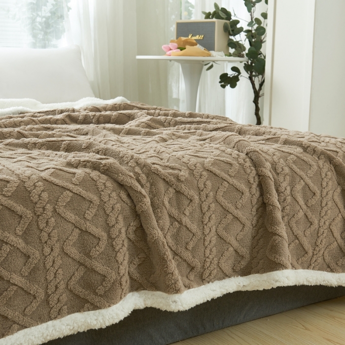 91家纺网 家纺一手货源 找家纺 馨米莱 2024新款AB版塔肤绒毛毯 咖啡色