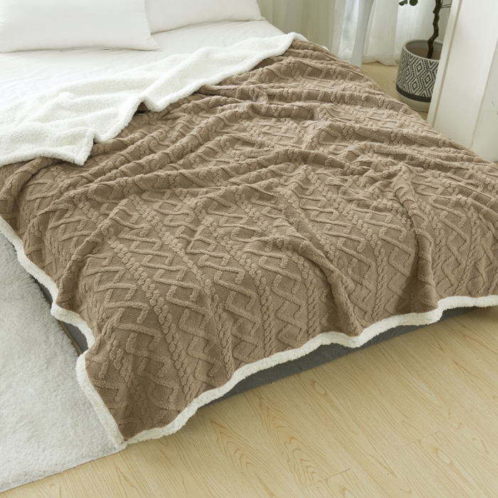 91家纺网 家纺一手货源 找家纺 馨米莱 2024新款AB版塔肤绒毛毯 咖啡色