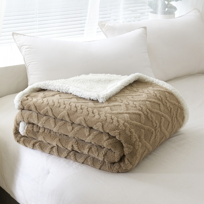 91家纺网 家纺一手货源 找家纺 馨米莱 2024新款AB版塔肤绒毛毯 咖啡色