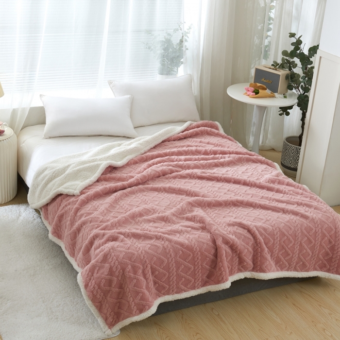 91家纺网 家纺一手货源 找家纺 馨米莱 2024新款AB版塔肤绒毛毯 玫瑰色