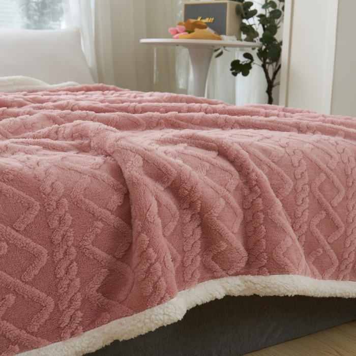 91家纺网 家纺一手货源 找家纺 馨米莱 2024新款AB版塔肤绒毛毯 玫瑰色