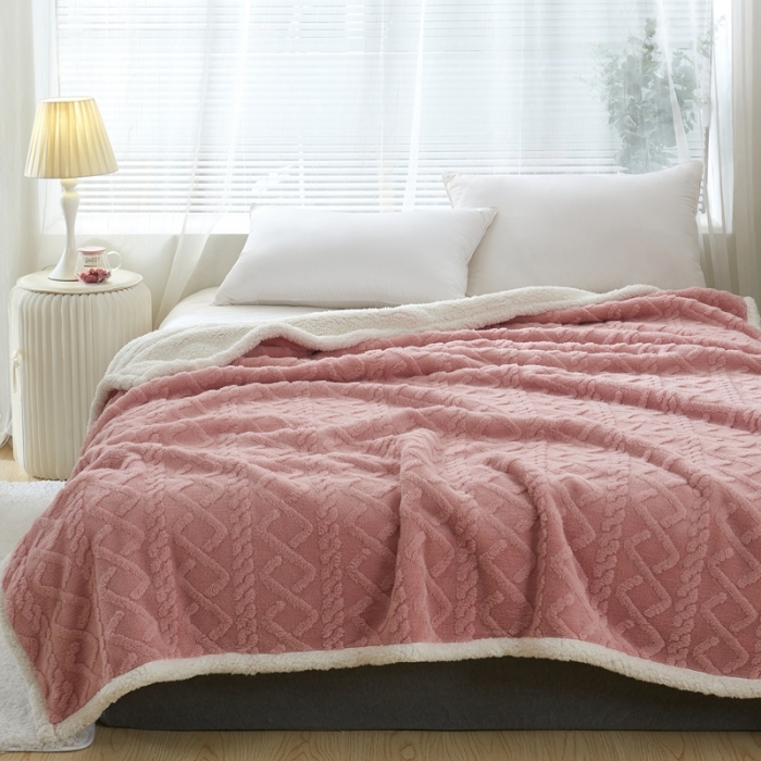 91家纺网 家纺一手货源 找家纺 馨米莱 2024新款AB版塔肤绒毛毯 玫瑰色