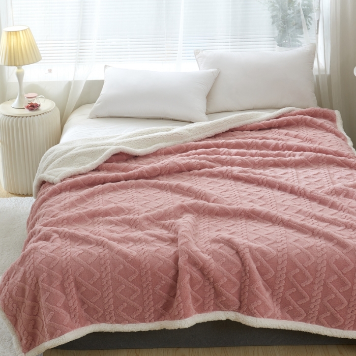 91家纺网 家纺一手货源 找家纺 馨米莱 2024新款AB版塔肤绒毛毯 玫瑰色