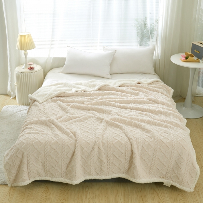 91家纺网 家纺一手货源 找家纺 馨米莱 2024新款AB版塔肤绒毛毯 米杏色