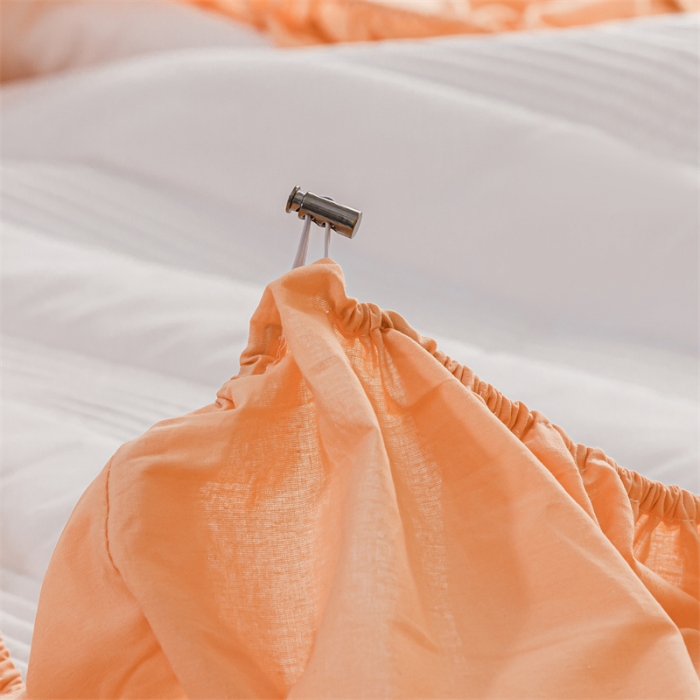 91家纺网 家纺一手货源 找家纺 鑫钰 2023色织水洗纯棉全棉夹棉绣花床笠夹棉枕套邂逅活力橙