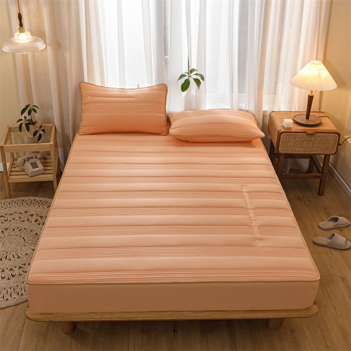 91家纺网 家纺一手货源 找家纺 鑫钰 2023色织水洗纯棉全棉夹棉绣花床笠夹棉枕套邂逅活力橙